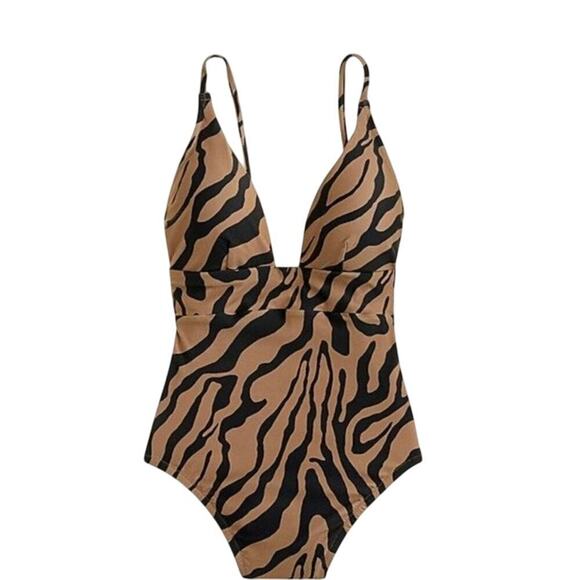 J Crew V Neck Zebra Ladies French One One-piece Suit Size 10 - Picture 10 of 10